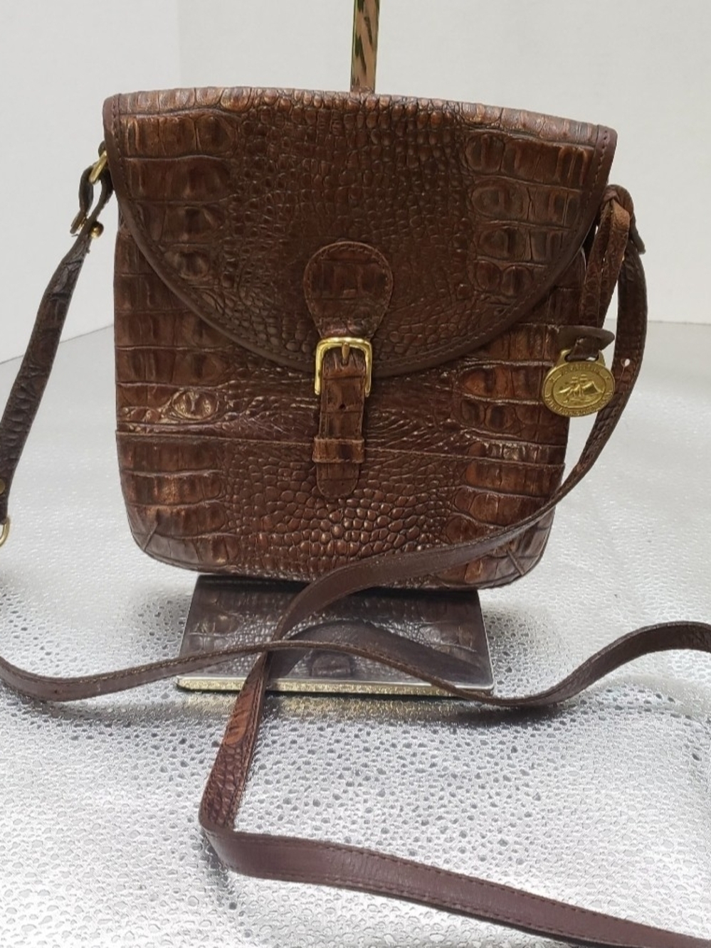 Brahmin Brown Croc-Embossed Leather Crossbody with Gold Hardware